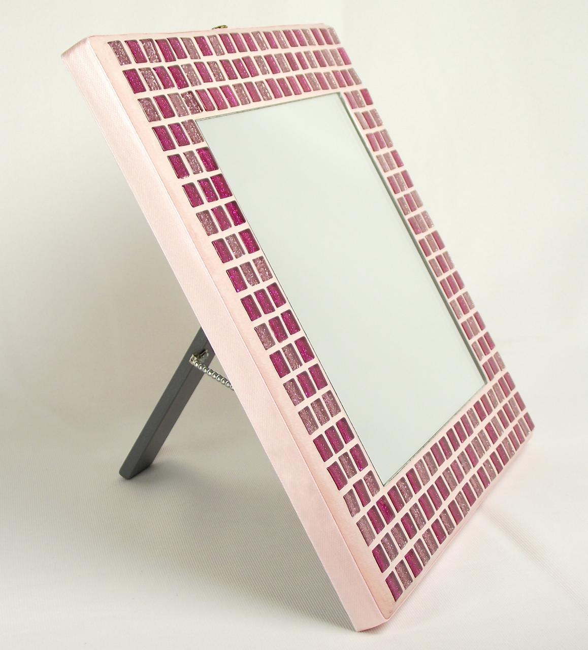 Pink Glitter 23cm Mosaic Mirror with Stand