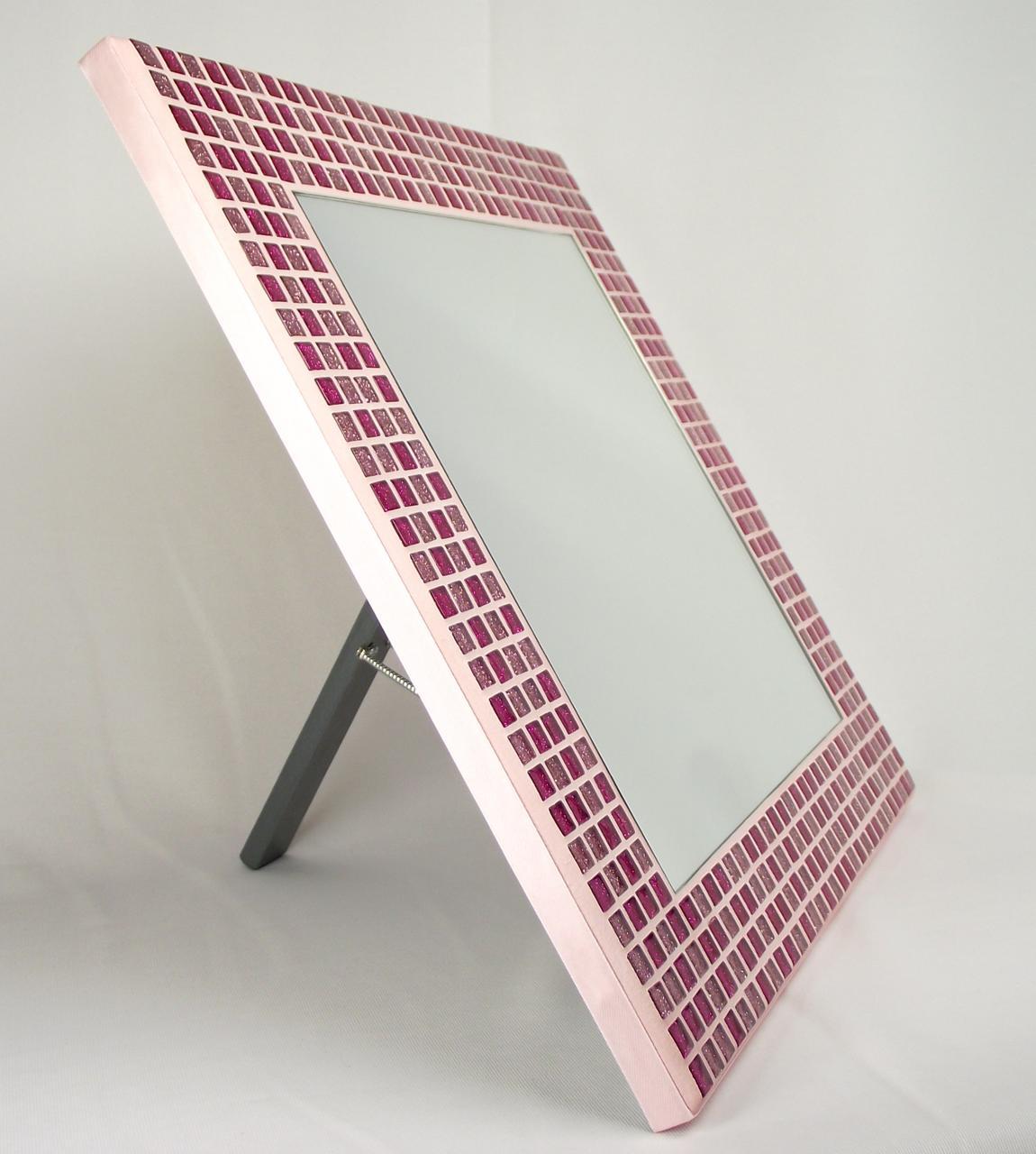 Pink Glitter 35cm Mosaic Mirror with Stand